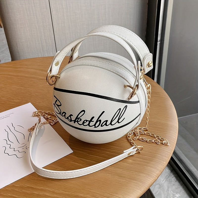 Stylish Women's Basketball Crossbody Bag - Chic PU Shoulder Bag with Zip Closure, Polyester Lining, Perfect for Sports Enthusiasts, Basketball Messenger Mini Round Bag PU Clutch, Suitable for Dates, Work, Vacation, Parties, C